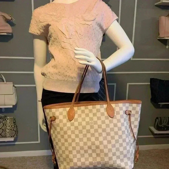 Louis Vuitton Damier Azur Rose Ballerine Neverfull MM Tote Bag - Picture 7 of 16